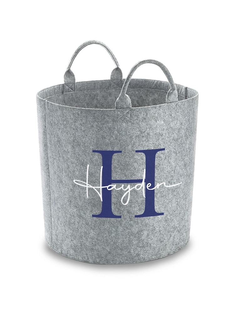 Personalised Kids Light Grey Felt Toy Bag/Trug - Image 1 of 4