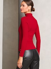 Lipsy Red Roll Neck Button Detail Knitted Jumper - Image 4 of 4