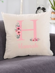 Personalised Initial Flower Print Cushion - Image 1 of 4
