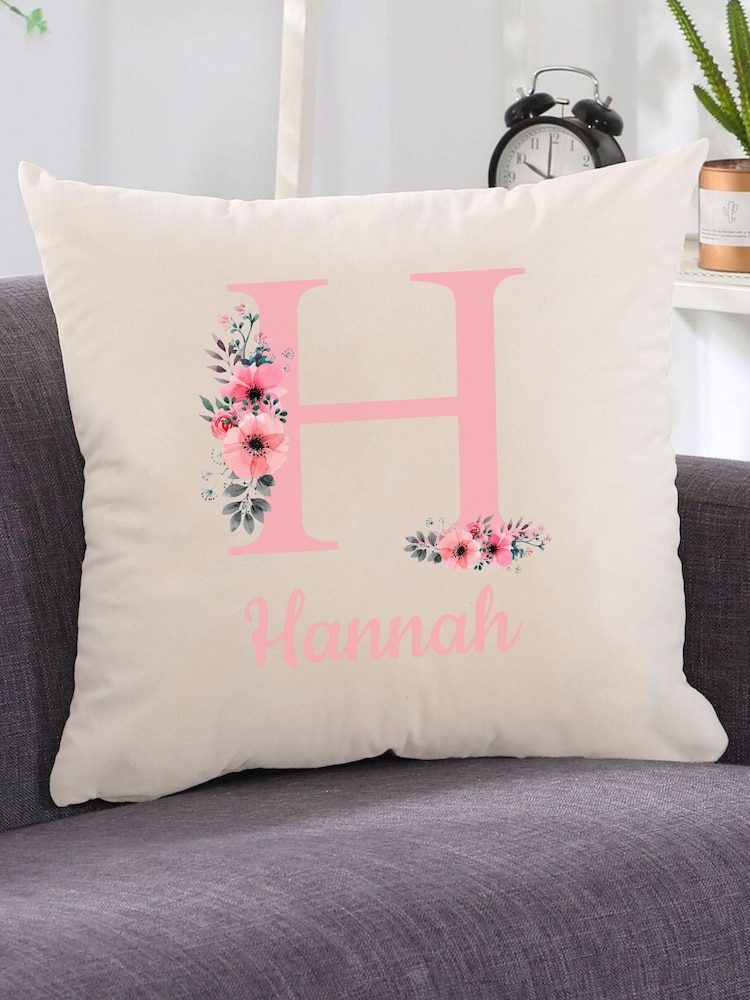 Personalised Initial Flower Print Cushion - Image 1 of 4