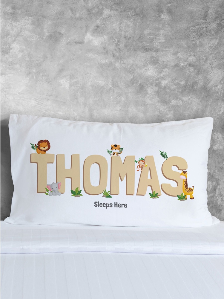 Loveabode Personalised Animal Print Named 100% Cotton White Pillowcase - Image 4 of 4