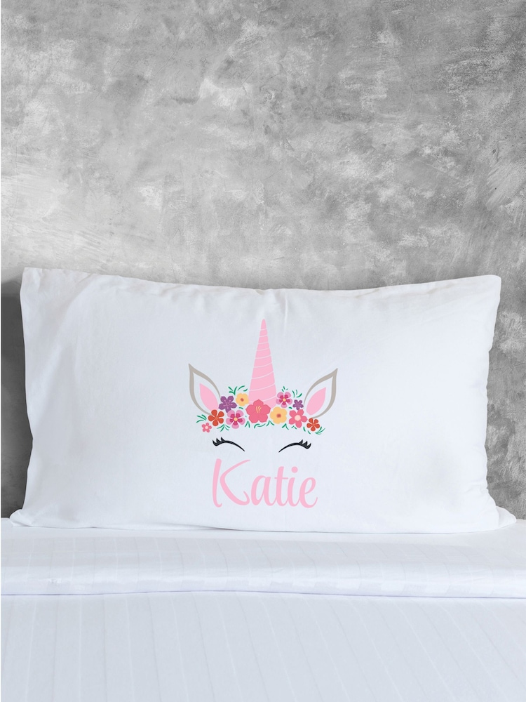 Loveabode Personalised Unicorn White 100% Cotton Pillowcase - Image 1 of 4 Loveabode Personalised Unicorn White 100% Cotton Pillowcase - Image 1 of 4