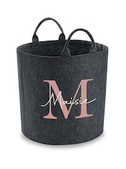 Personalised Kids Dark Grey Felt Toy Bag/Trug - Image 1 of 4