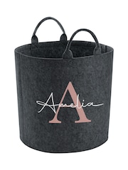 Personalised Kids Dark Grey Felt Toy Bag/Trug - Image 2 of 4