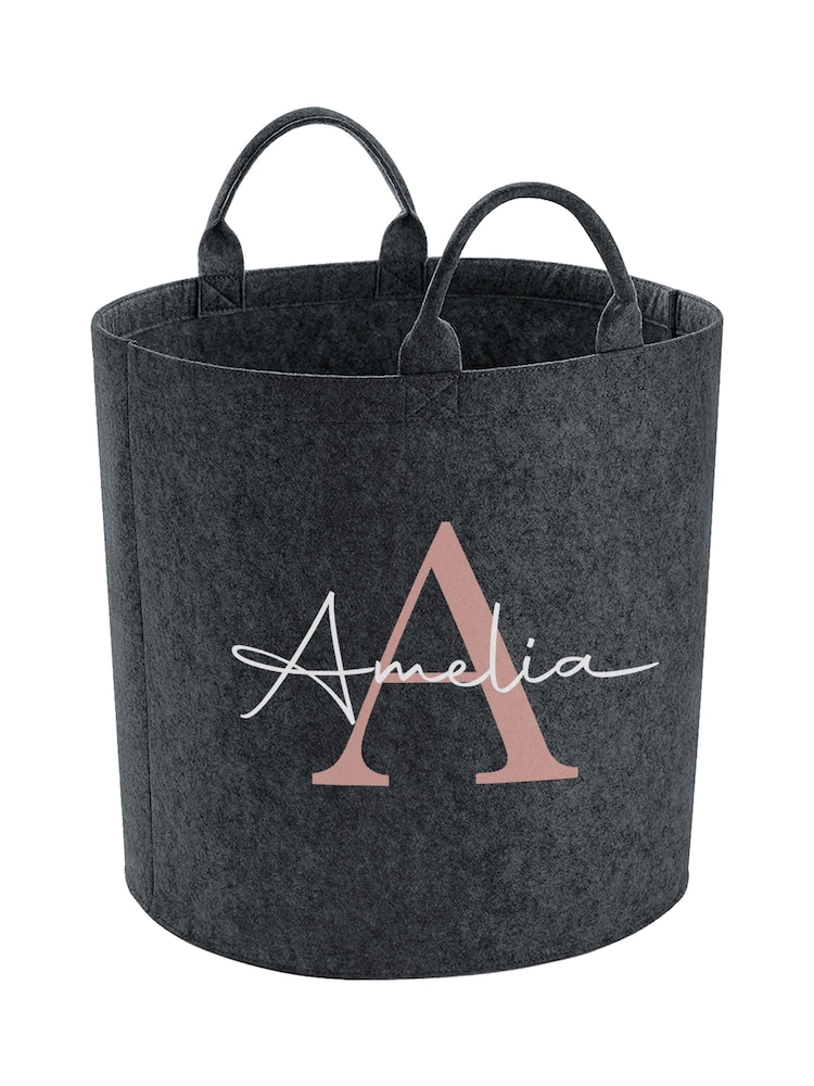 Personalised Kids Dark Grey Felt Toy Bag/Trug - Image 2 of 4
