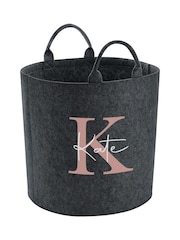 Personalised Kids Dark Grey Felt Toy Bag/Trug - Image 3 of 4
