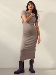 Marron café - Robe d'allaitement de maternité - Image 1 de 8