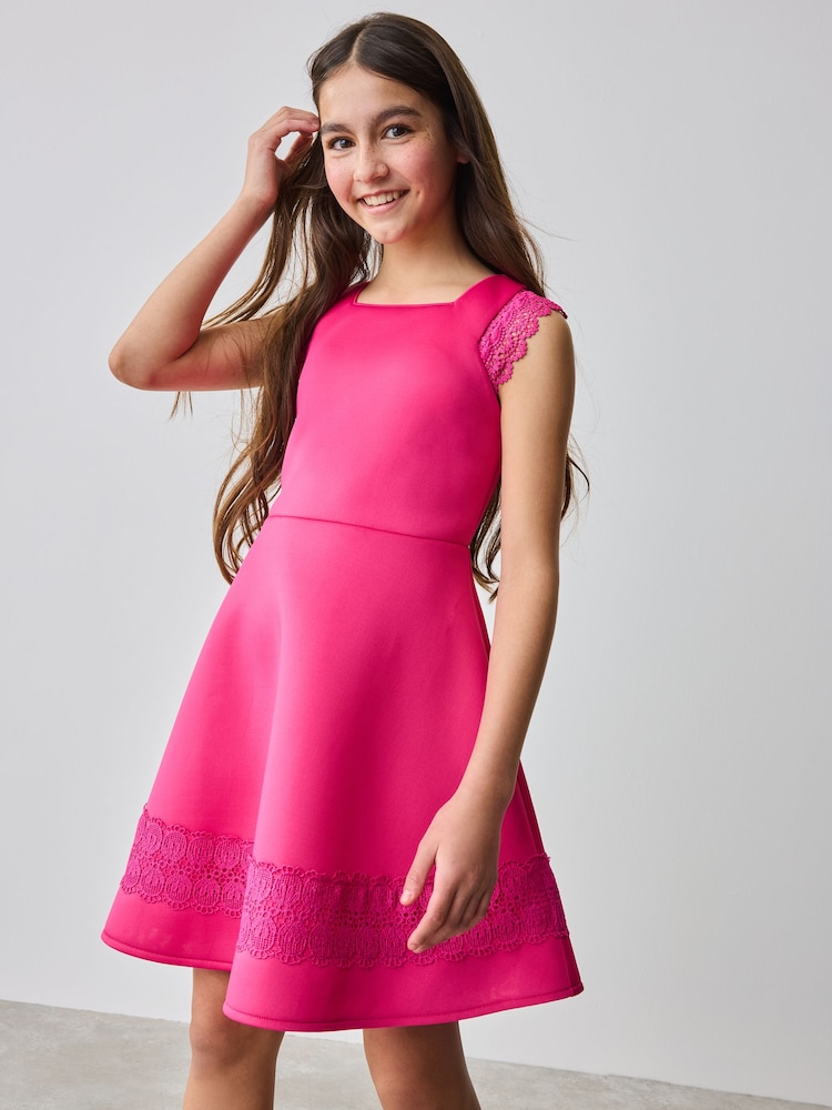 Baker by Ted Baker Pink Lace Detail Scuba Dress - Image 1 of 5