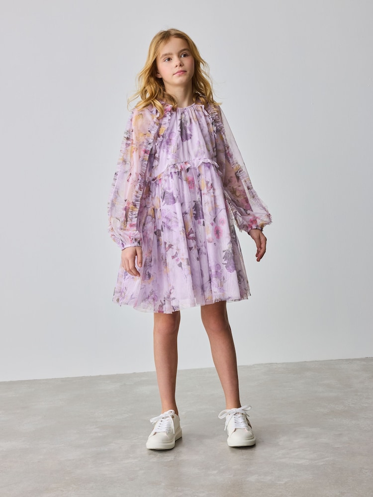 Baker by Ted Baker – Langarm-Kleid aus Netzstoff mit Blumenmuster in Lila - Bild 2 von 12 Baker by Ted Baker – Langarm-Kleid aus Netzstoff mit Blumenmuster in Lila - Bild 2 von 12