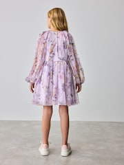 Baker by Ted Baker Purple Long Sleeve Mesh Floral Dress - Image 3 of 12