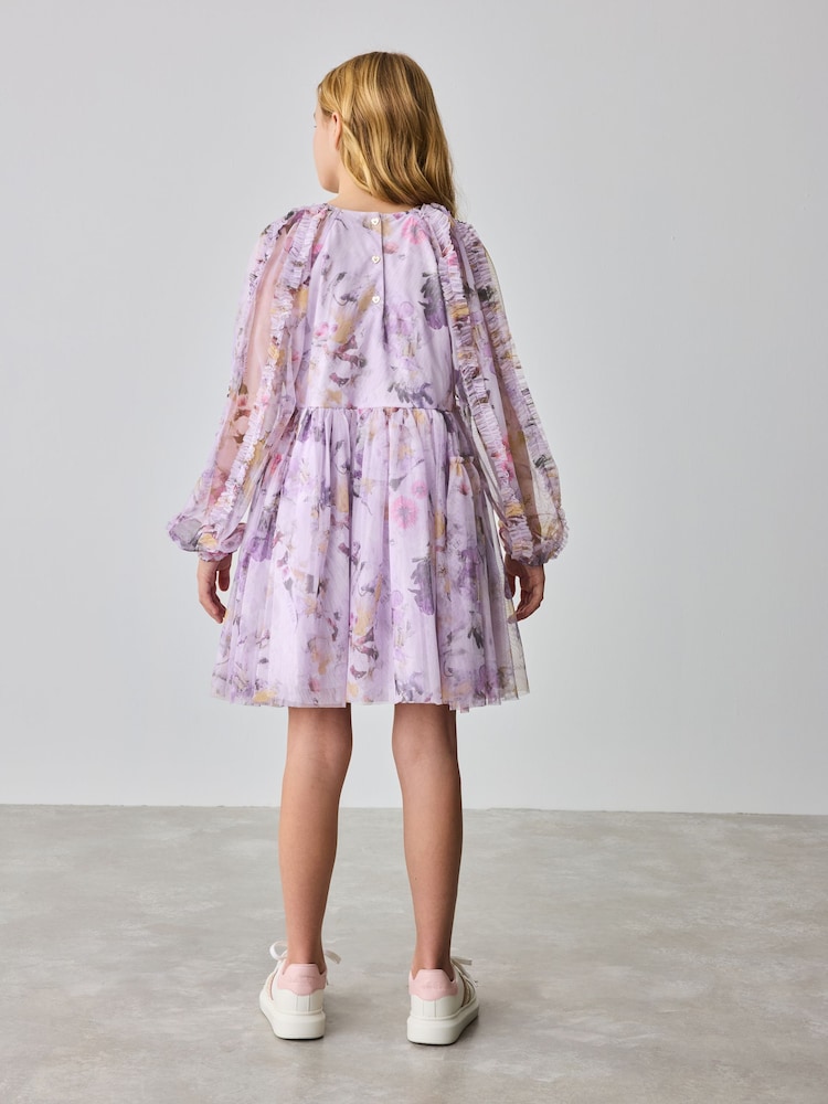 Robe Baker by Ted Baker violette à fleurs en maille à manches longues - Image 3 of 12
