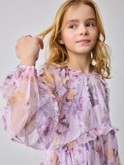 Baker by Ted Baker Purple Long Sleeve Mesh Floral Dress - Image 4 of 12