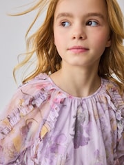 Baker by Ted Baker Purple Long Sleeve Mesh Floral Dress - Image 5 of 12