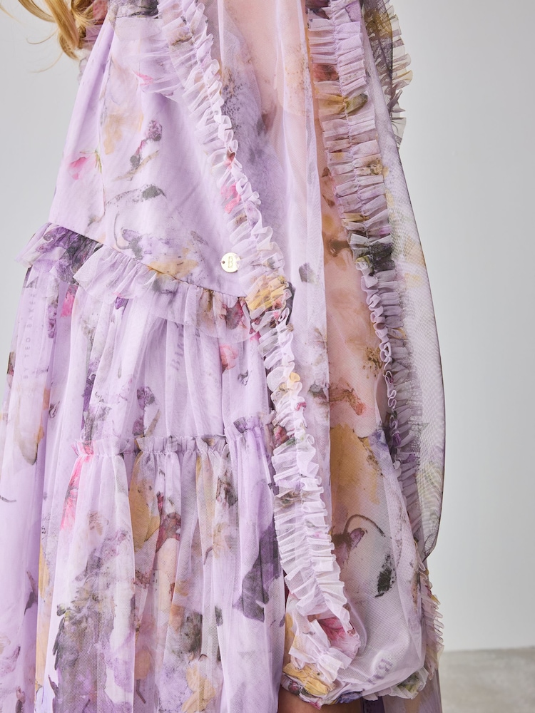 Robe Baker by Ted Baker violette à fleurs en maille à manches longues - Image 6 of 12