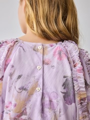 Baker by Ted Baker Purple Long Sleeve Mesh Floral Dress - Image 7 of 12