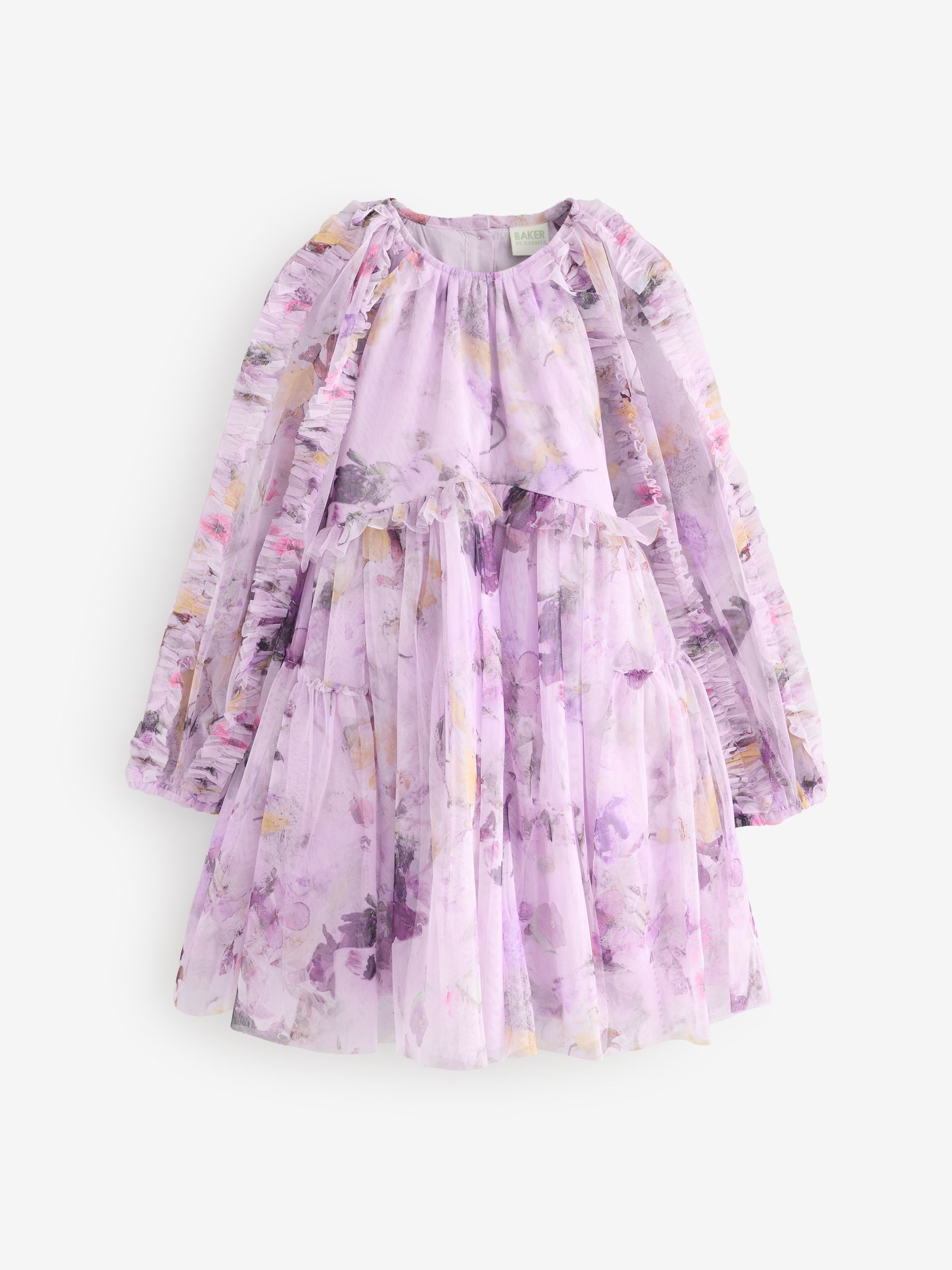 Buy Baker by Ted Baker Purple Long Sleeve Mesh Floral Dress