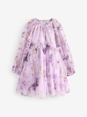 Baker by Ted Baker Purple Long Sleeve Mesh Floral Dress - Image 8 of 12