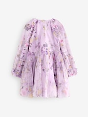 Baker by Ted Baker Purple Long Sleeve Mesh Floral Dress - Image 9 of 12