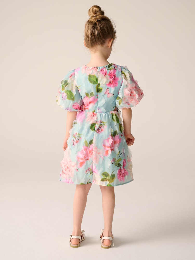 Baker by Ted Baker Peach Pink Textured Floral Print Cutout Dress - Image 2 of 8