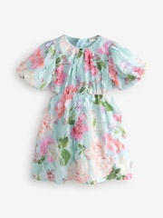 Baker by Ted Baker Peach Pink Textured Floral Print Cutout Dress - Image 5 of 8