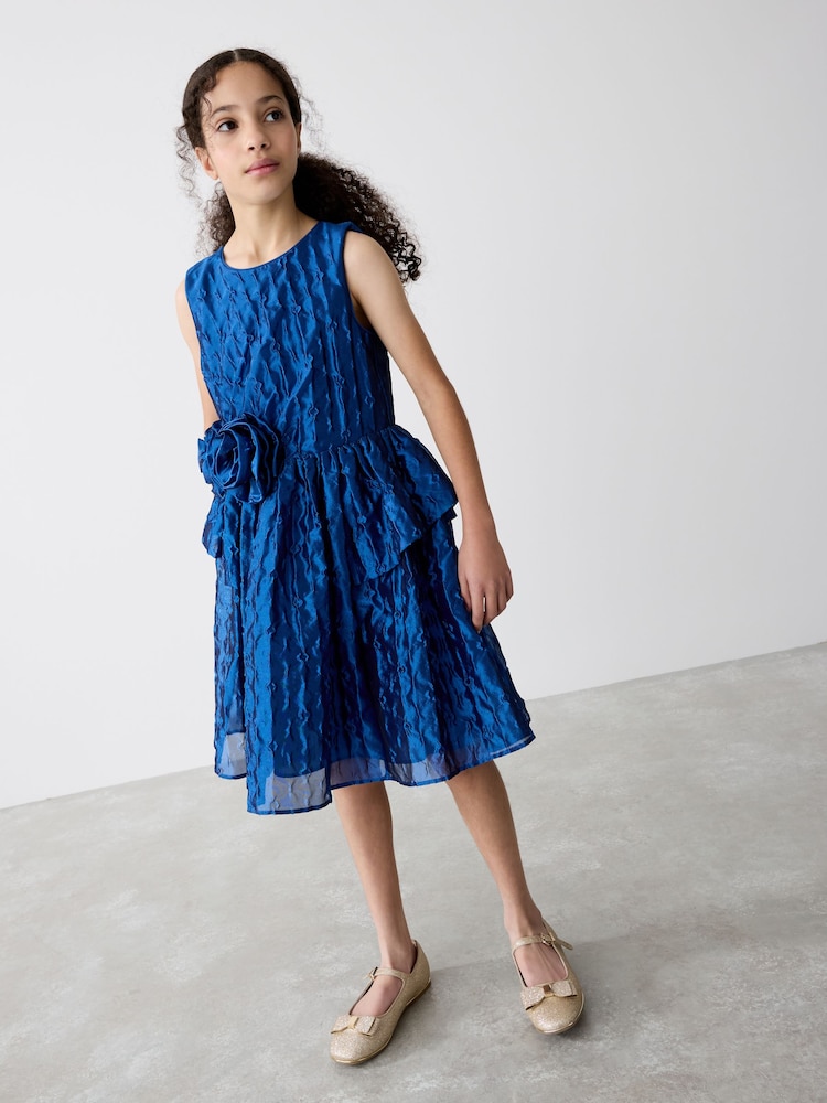 Baker by Ted Baker Blue Cloque Corsage Dress - Image 2 of 12