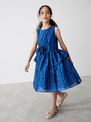 Baker by Ted Baker Blue Cloque Corsage Dress - Image 3 of 12