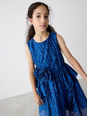 Baker by Ted Baker Blue Cloque Corsage Dress - Image 4 of 12