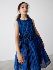 Baker by Ted Baker Blue Cloque Corsage Dress - Image 6 of 12