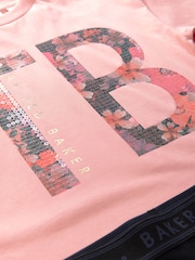 Baker by Ted Baker Pink Printed Branded T-Shirt and Flare Set - Image 8 of 9