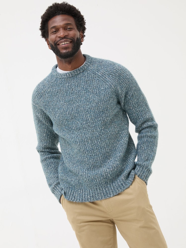 FatFace Mid Blue Sefton Lofty Knitted Crew Neck Jumper - Image 1 of 6