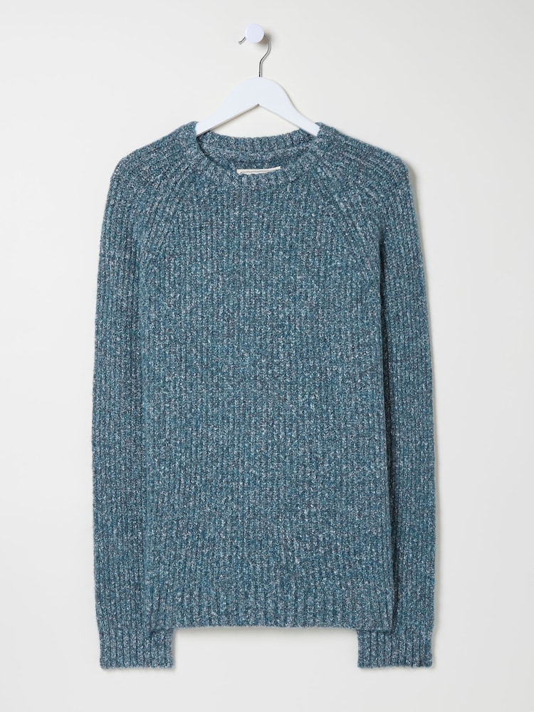 FatFace Mid Blue Sefton Lofty Knitted Crew Neck Jumper - Image 6 of 6
