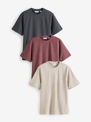 Rosa/Grau/Putty-naturfarben - Reguläre Passform - Schwere T-Shirts im 3er-Pack - Image 1 of 12