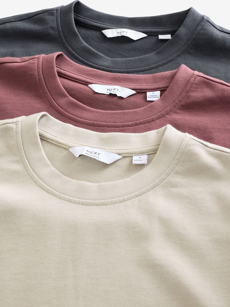 Rosa/Grau/Putty-naturfarben - Reguläre Passform - Schwere T-Shirts im 3er-Pack - Image 12 of 12