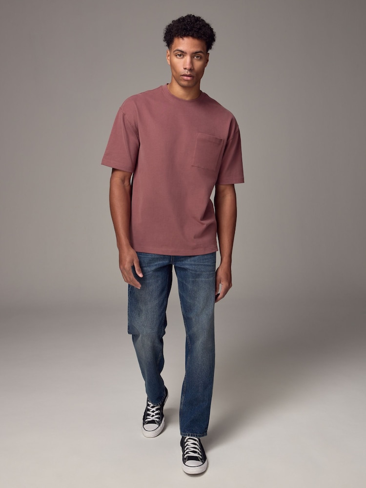 Pink - Relaxed Fit Supersoft Heavyweight Pocket 100% Cotton T-Shirt - Bild 2 von 8