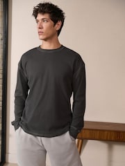 Charcoal Grey Long Sleeve Ribbed Texture T-Shirt - Image 1 of 6