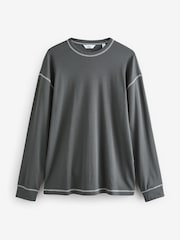 Charcoal Grey Long Sleeve Ribbed Texture T-Shirt - Image 5 of 6