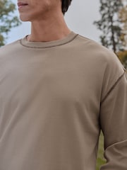 Neutral Stone Long Sleeve Ribbed Texture T-Shirt - Image 5 of 8