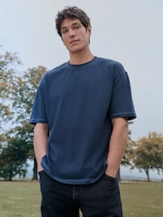 Navy Blue Contrast Stitch Regular Fit Heavyweight T-Shirt - Image 1 of 4
