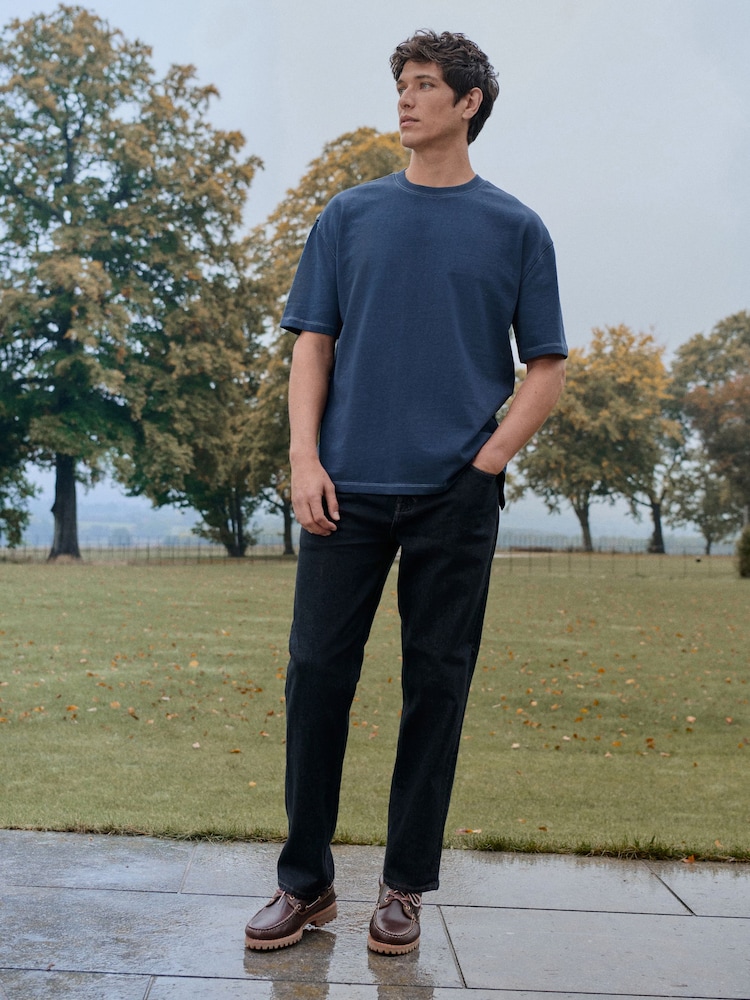 Navy Blue Contrast Stitch Regular Fit Heavyweight T-Shirt - Image 2 of 4