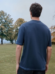 Navy Blue Contrast Stitch Regular Fit Heavyweight T-Shirt - Image 3 of 4