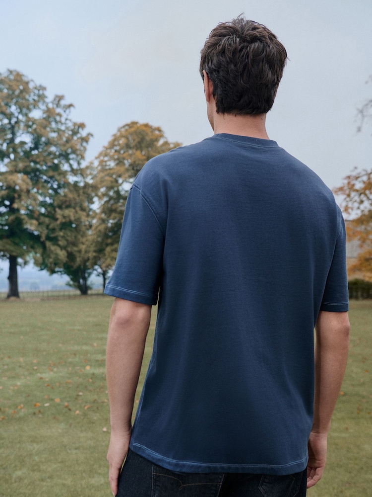 Navy Blue Contrast Stitch Regular Fit Heavyweight T-Shirt - Image 3 of 4