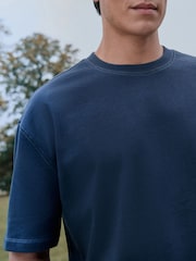 Navy Blue Contrast Stitch Regular Fit Heavyweight T-Shirt - Image 4 of 4