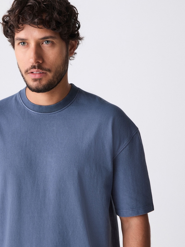 Blau - Garment Dye Heavyweight Relaxed Cotton T-Shirt - Bild 1 von 7