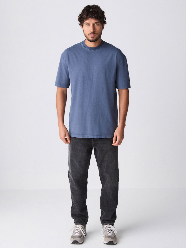 Blau - Garment Dye Heavyweight Relaxed Cotton T-Shirt - Bild 2 von 7