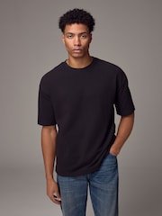 Black Textured Relaxed Heavyweight 100% Cotton T-Shirt - Image 1 of 8