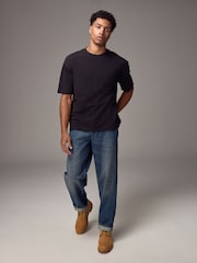 Black Textured Relaxed Heavyweight 100% Cotton T-Shirt - Image 2 of 8
