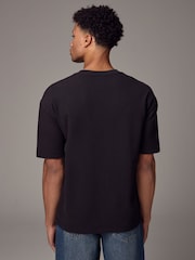 Black Textured Relaxed Heavyweight 100% Cotton T-Shirt - Image 3 of 8
