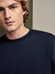 Navy Blue Long Sleeve Ribbed Texture T-Shirt - Image 1 of 8