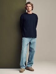 Navy Blue Long Sleeve Ribbed Texture T-Shirt - Image 2 of 8