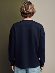 Navy Blue Long Sleeve Ribbed Texture T-Shirt - Image 3 of 8